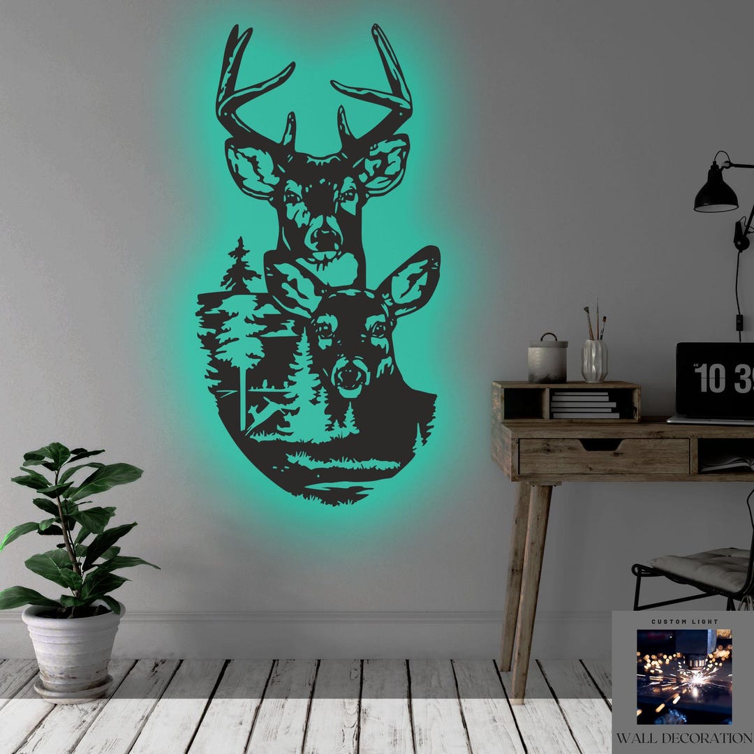 Forest Couple Deer RGB LED Wall Decor Metal Wall Art With Color ...