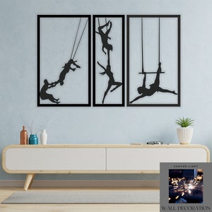 Circusacrobaten tonen metalen muurkunst, wanddecoratie geometrische acrobatiek, cadeau voor acrobaten, kunst aan de muur slaapkamer woonkamer, metalen muurkunst