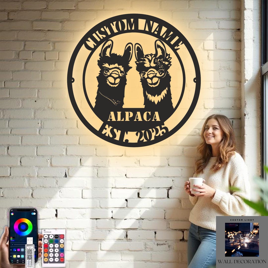 Custom Alpaca Metal Wall Art – RGB LED Llama Decor, Personalized ...