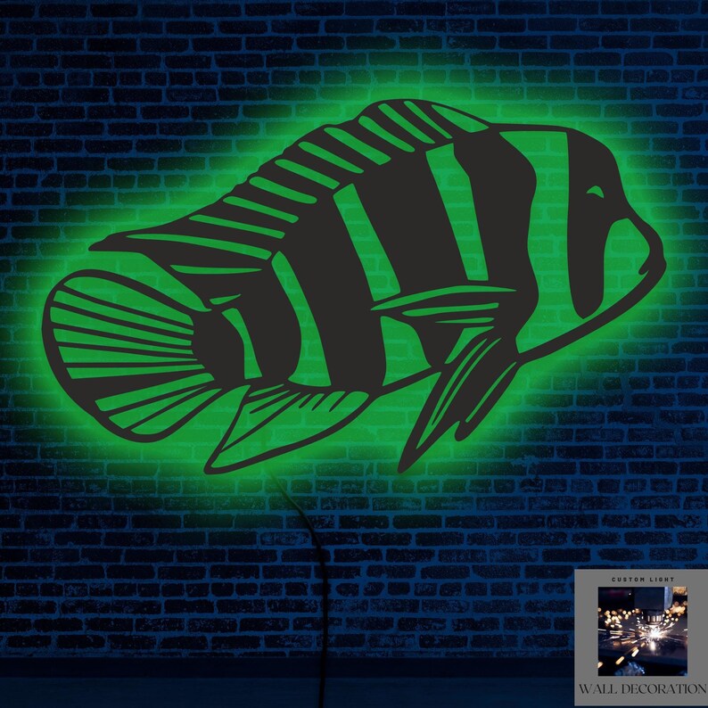 Frontosa Fish Metal Wall Art With Led Lights, Bedroom Decor, Studio ...