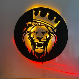 ライオンヘッドメタルLED照明壁装飾、LEDライト付きメタルサイン、ライオンネオンサイン、LEDサイン壁装飾、ギフト装飾ライオンヘッド