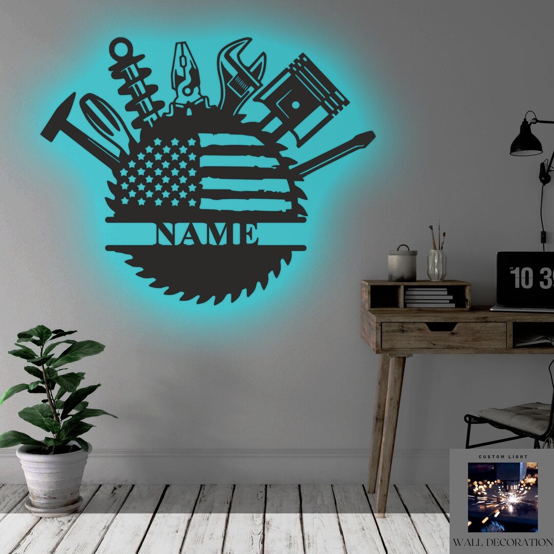 Custom Garage American Flag Metal Wall Art With LED Light - Etsy