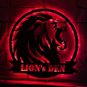 Custom Lion Head Led Illuminated Wall Decoration, Metal Sign with Led Lights, Lion Neon Sign, Led Sign Wall Decor, Gift Decorative Lion Head