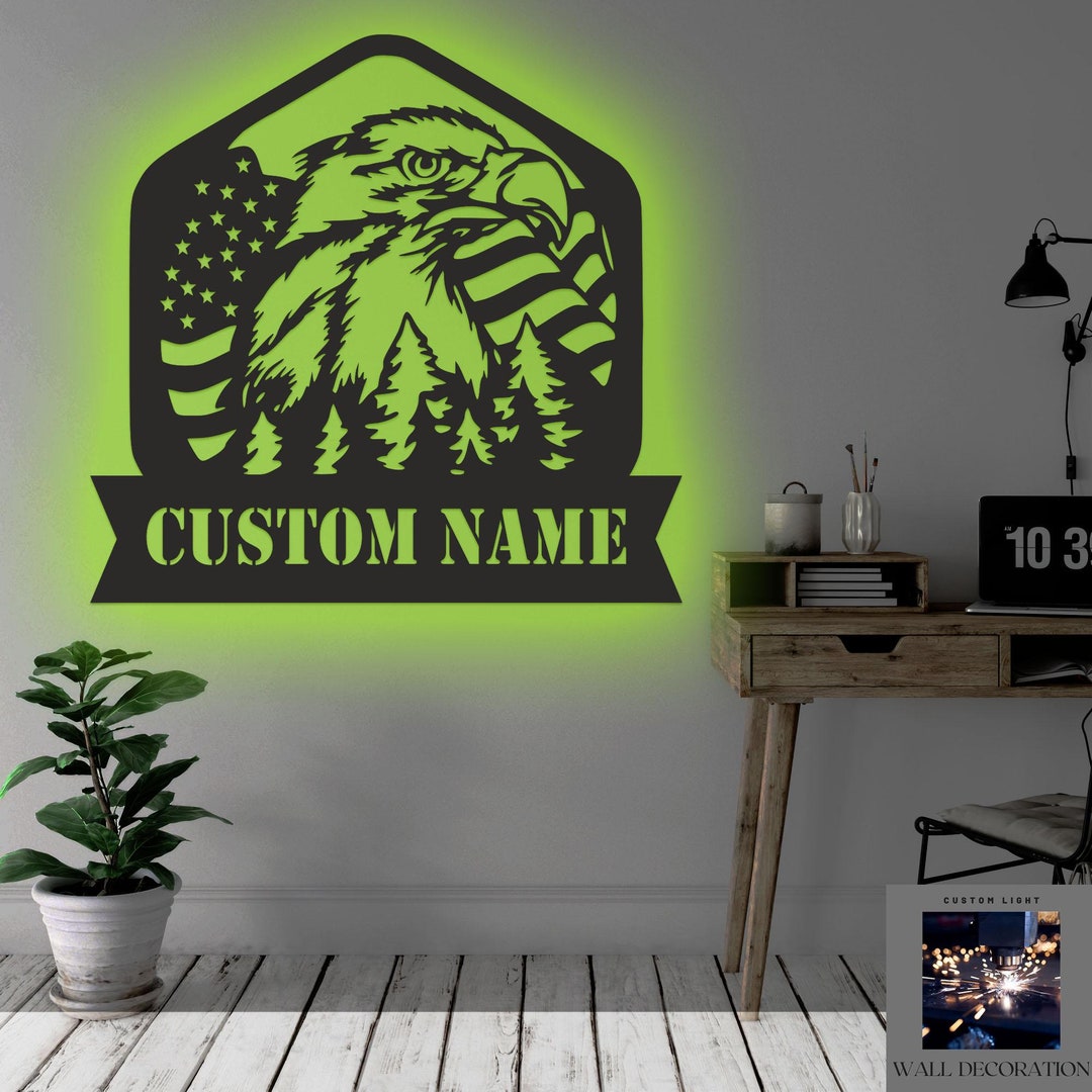 Custom US Flag Eagle Metal Wall Art With RGB LED Lights - Etsy