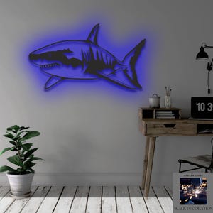 Decoration Whale Shark MetalWall Art with LED Light, Sea Animal Metal Wall Art, for Living Room, each House Wall Decor, Housewarming gift