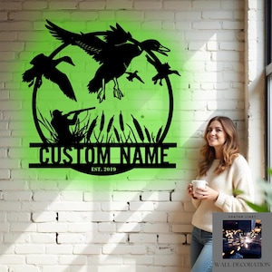 Customizable Duck Hunter Metal LED Sign: Rustic Cabin Wall Decor