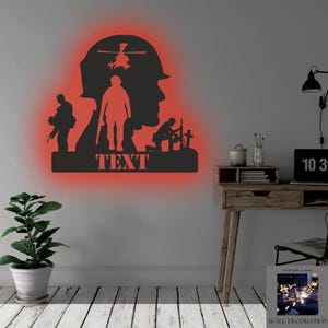Custom US Soldier Metal Wall Art: RGB LED Military Decor