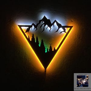 Decorazione murale in metallo a forma di montagna con luci a LED, regalo di inaugurazione della casa, pannello decorativo illuminato per la casa, decorazioni per la casa, decorazioni in metallo, arredamento moderno per interni