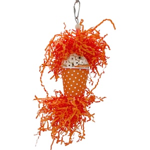 1941 Small Orange Sola Shred Cup with sola wood and crinkle paper cup handcrafted for budgies lovebirds parrotlets and small birds
