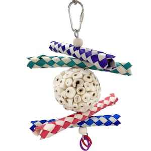1981 Small Sola Trap Handmade Bird Toy Natural Sola Ball Colorful Finger Traps Chewable Enriching Foraging Fun Made in USA