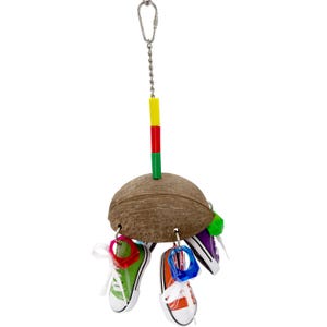 1504 Coconut Ringy Sneaker with natural coconut shell sneakers and rings handcrafted For conures caiques greys and other medium size parrots