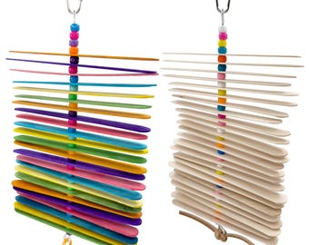 869 Pk2 Big Stickys natural and rainbow chew toys wood bead stack set handcrafted by us for small to medium birds like budgies conures