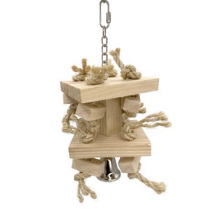 2313 Single Natural Block Tower Handmade Bird Toy Wooden Blocks Rope Chewable Enriching Engaging Foraging Fun Made in USA