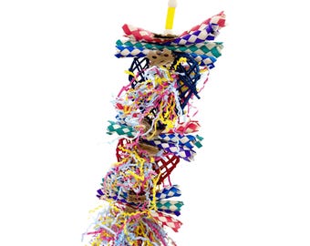 1042 Duo Willow Heart Shredder met vingerklemmen en gekreukt papier, handgemaakt voor grijze kaketoes en middelgrote papegaaien