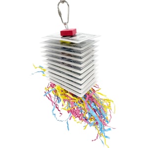 1472 Shred Deck Bird Toy with foam beads cards and crinkle paper handcrafted by us for Budgies Cockatiels Parrotlets and small cage birds