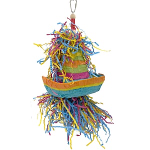 2198 Rainbow Hat Pinata with crinkle paper and layered colors handcrafted for conures African greys and medium birds who love shredding