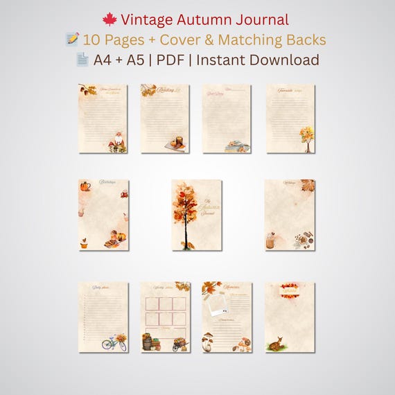Vintage Autumn Journal Bundle – A4 and A5 Printable PDF