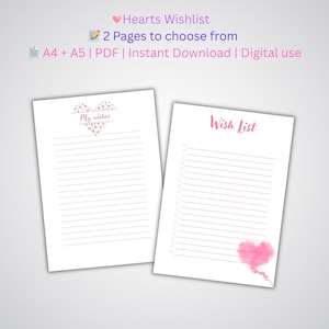 Wunschliste Printable Set | 2 Minimalistisch ästhetische Wunschlisten A4 & A5 | Sofortiger Download für Journals oder Planner