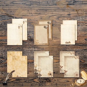 Paquete de papel de escribir vintage: papelería imprimible A5 / Hojas de diario rayadas / Papel de carta digital / Descarga instantánea en PDF