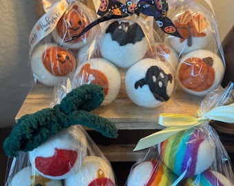 Wool Dyer Balls - 3 Pack - Holiday Designs! Fall, Halloween, Christmas and St. Patrick&#39;s Day