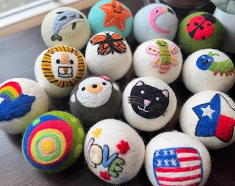 Wool Dryer Balls: 3 Pack Whimsical Designs