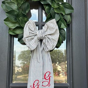 Blue Ticking Wreath Bow
