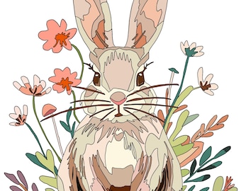 Spring Bunny Digital Download Fabric Collage Pattern