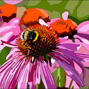 Bee & Coneflower Fabric Collage Pattern