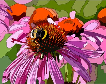 Bee & Coneflower Fabric Collage Pattern