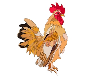 Rooster Digital Fabric Collage Pattern