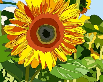 Sunflower Scene Fabric Collage Pattern