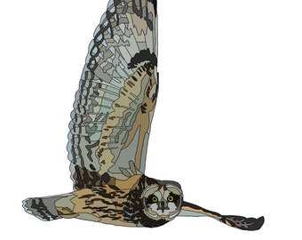 Digital Download Flying Owl Fabric Collage Pattern