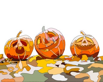 Digital Download Jack-O-Lanterns Fabric Collage Pattern