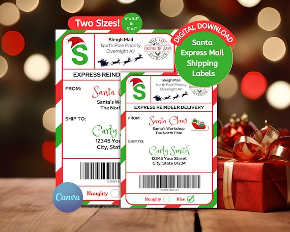 Editable Santa Gift Shipping Labels, North Pole Mail (Digital Download)