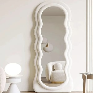 Arched Top Large Mirror Full Body With Lights Flannel Frame Fashion Modern Design Wavy Wall Mirror Standing Living Room Home