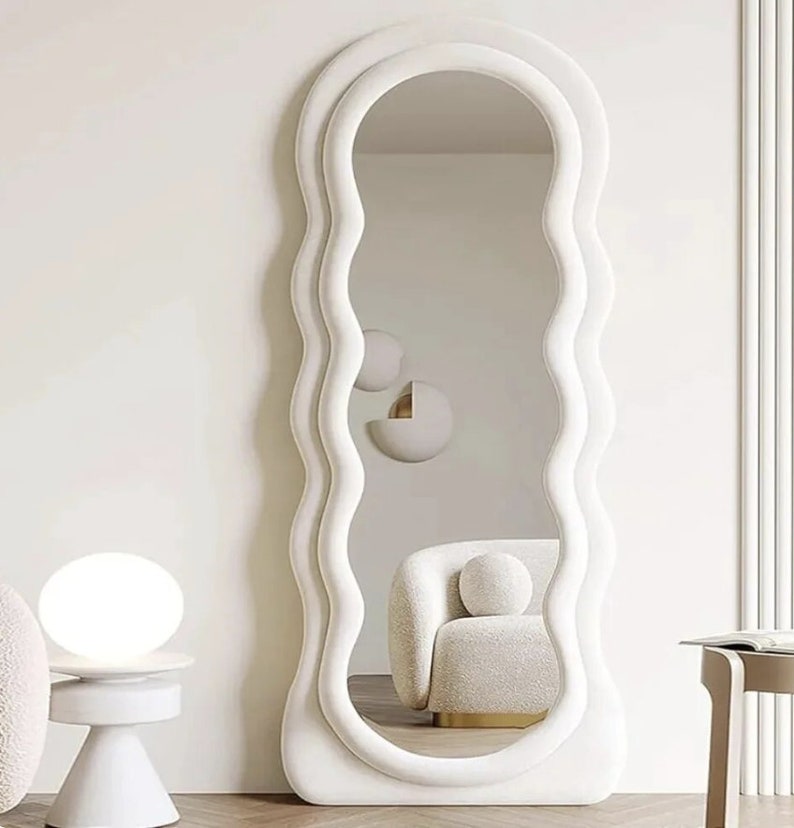 Arched Top Large Mirror Full Body With Lights Flannel Frame Fashion Modern Design Wavy Wall Mirror Standing Living Room Home zdjęcie 1