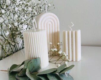 Non-Toxic Mother's Day Candle Pillar Set of 3 - Vanilla Scented White Soy Wax - Handcrafted Elegance with Arch Candle