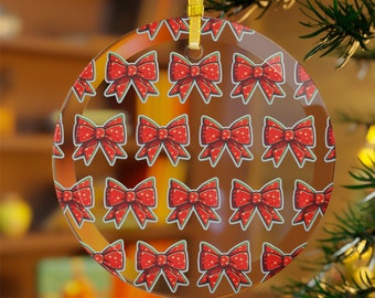 Christmas Bow Tie Glass Ornaments, Christmas Ornaments, Glass Ornaments