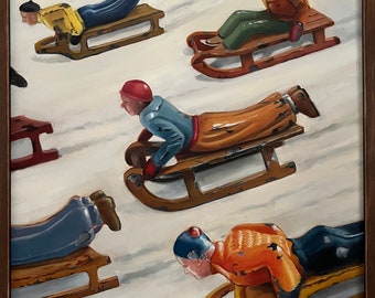 Sledders, Original Oil Painting