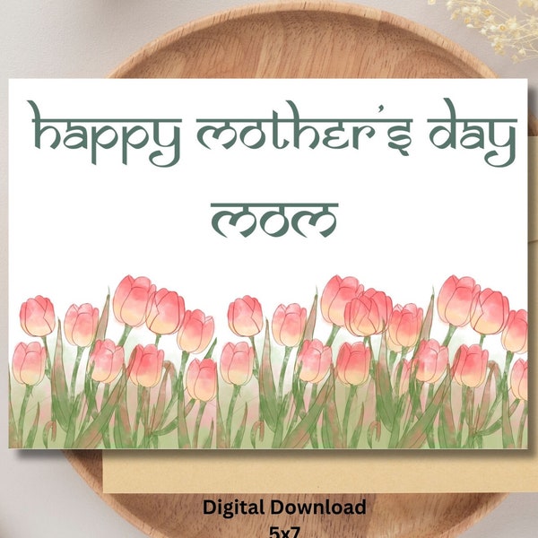 Happy Mother's Day card, tulip flowers, instant download, printable, Desi parents, desi kids, Masi, kaki, chachi, Nani Dadi maa Foi Bua Aai