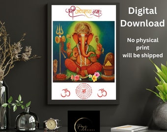 Ganesha, Trishul, Shiva, Ganpati, Wandkunst, digitale Wandkunst, Hindu-Gott digitales Geschenk, Ganesha indische Wandkunst Dekor, Ganapati Bappa Moriya