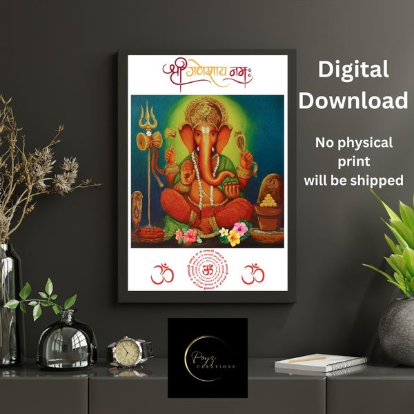 Ganesha, Trishul, Shiva, Ganpati, Wall Art, Digital wall art, Hindu God digital gift, Ganesha Indian wall art Decor, Ganapati Bappa Moriya