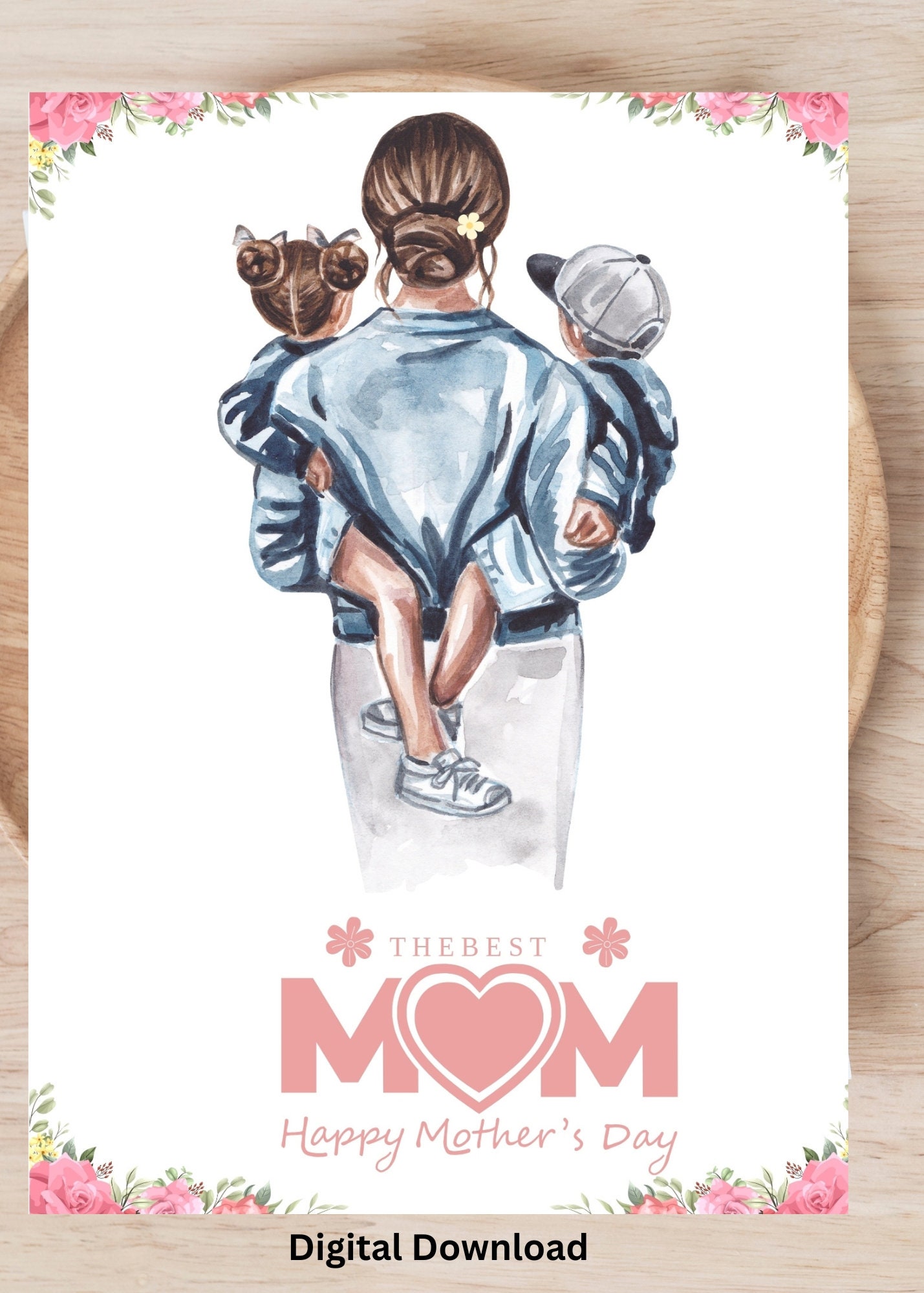 Happy Mother's Day Card, Mom and Kids, Instant Download Cards, Mother's Day Printable Cards ...