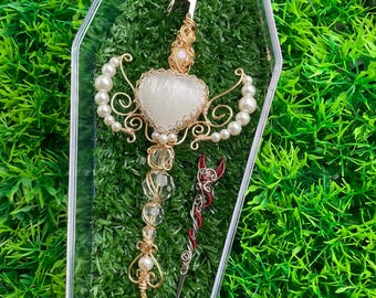 Magic Puff Wand Angel and Devil Set ~ wire wrapped crystal wand ~ candle wand ~ multiuse clip ~ wax tool ~ carving spoon ~ personalized gift