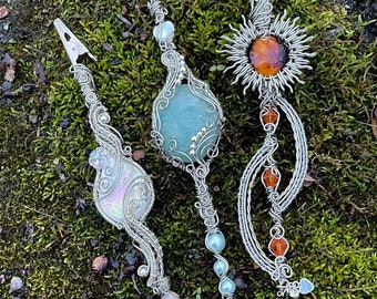 CUSTOM Magic puff wands *READ DESCRIPTION* ~ wire wrapped crystal wand ~ candle clip ~ multiuse clip ~ card grabber ~ personalized gift