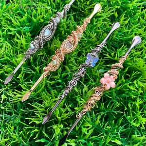 Stainless Steel Dab Wax Clay Carving Tool | Wire Wrapped Crystal Wand | Mini Double Sided Spoon Scoop