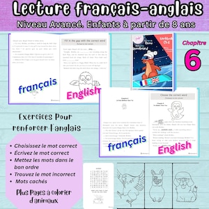 Puede incluir: Un cuaderno de ejercicios bilingüe francés-inglés para niños a partir de 8 años. Incluye ejercicios de lectura, completar huecos y colorear. La portada muestra un oso practicando snowboard.