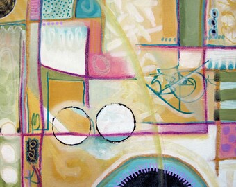 ORIGINAL Tablero de lienzo abstracto 11x14 Título: Doble CERO en acrílico Óleo Pastel Marcador Tinta Técnica mixta Arte contemporáneo