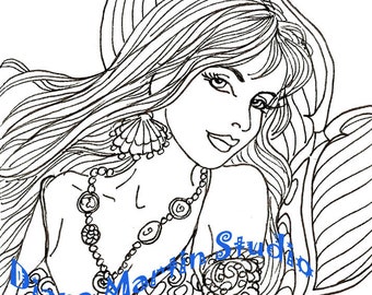 MIDNIGHT DABLOONS mermaid jewelry siren digital download coloring pages crafts embroidery printable