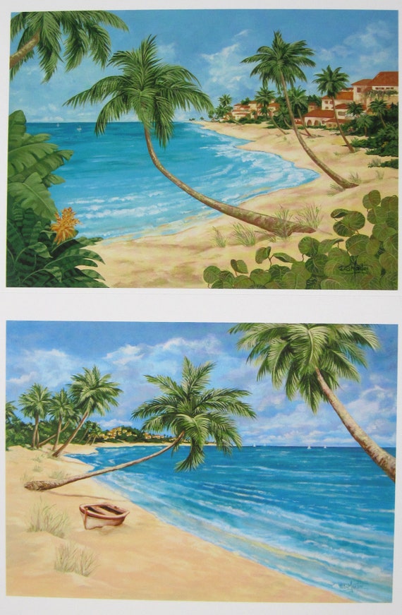 Ocean Beach Palm Shores Set Of 2 5x7 Miniature Prints Palm Etsy